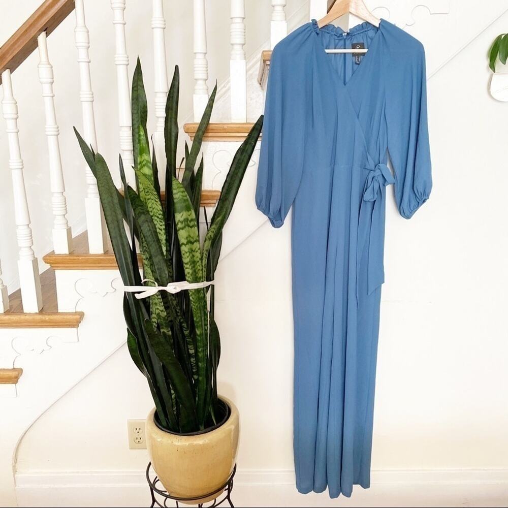 adrianna papell jumpsuit tie waist blue size 6